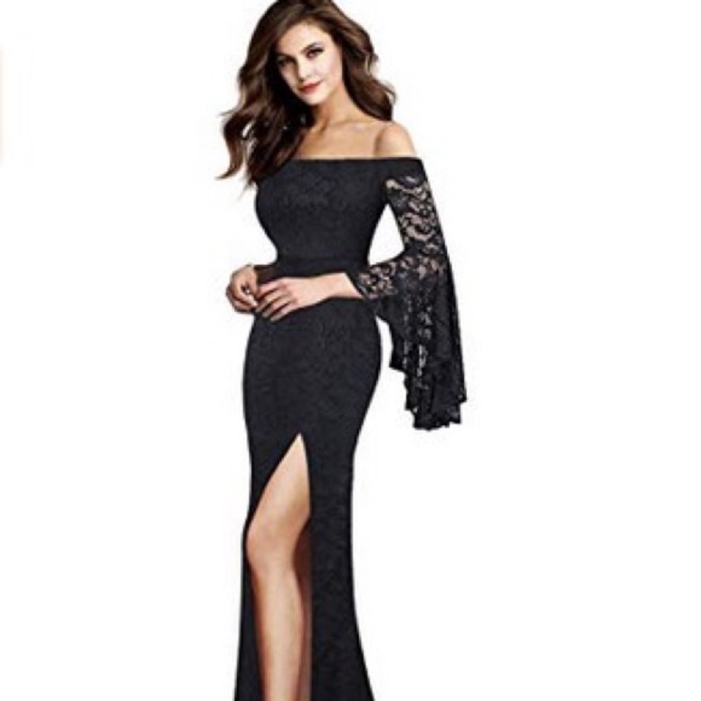 Black Lace Off Shoulder Maxi Dress - XS